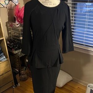 Elegant Black Peplum Women's Dress - Large NWT